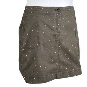 Boden Womens 12R Olive Army Green Hot Pink Polka Dot Cotton Skirt Chino Pockets